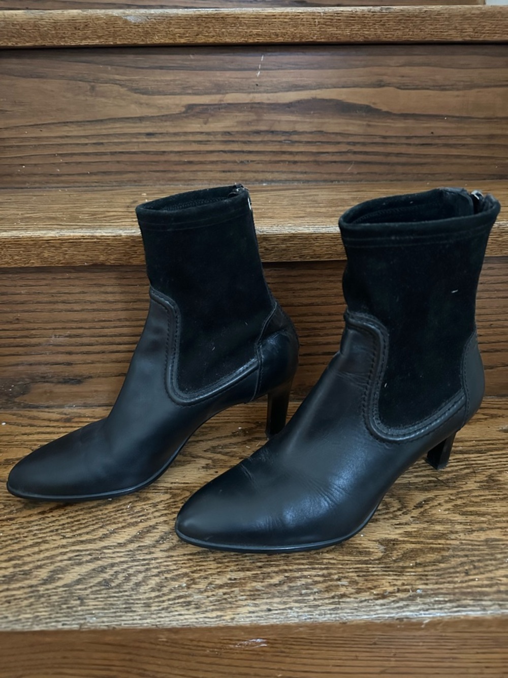 Aquatalia Black Leather & Suede Ankle Heeled Boots